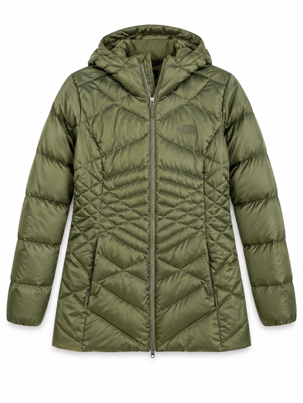 The North Face Womens Large Olive Green Hooded Down Parka Jacket 550 Fill Coat